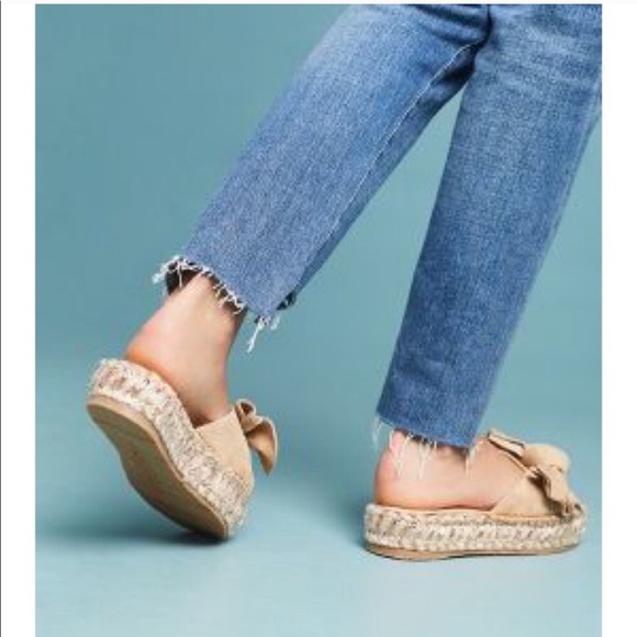 J/SLIDES Suede Espadrille Bow Sandal NIB 10 Tan - Picture 2 of 7